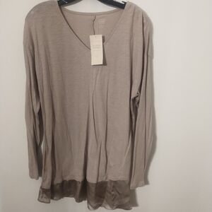 Eileen Fisher Garnet Hill Organic Cotton/ Silk Taupe Long Sleeve Nightgown